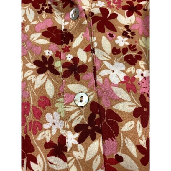 Nanette Lepore Floral Blouse Gold Red Pink Large 3/4 Sleeves Button Down Career - Picture 8 of 10